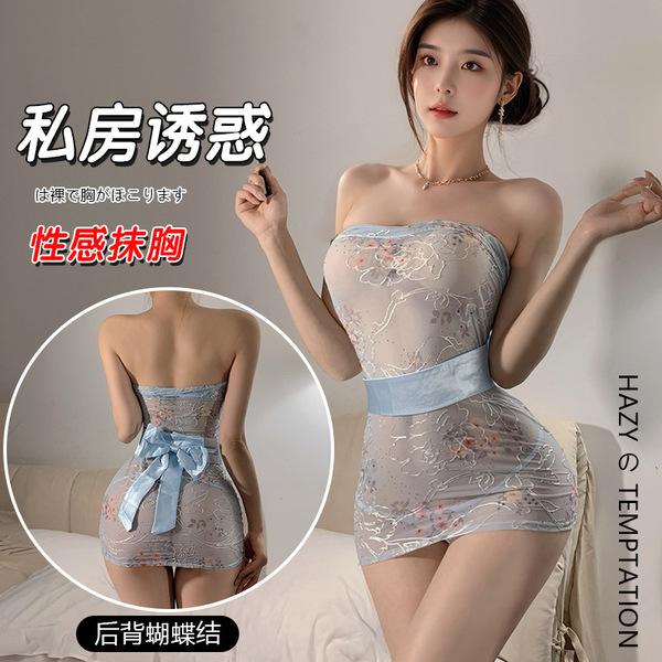 Sexy lace-up cheongsam mini dress with floral embroidery, perfect for women seeking allure and elegance.