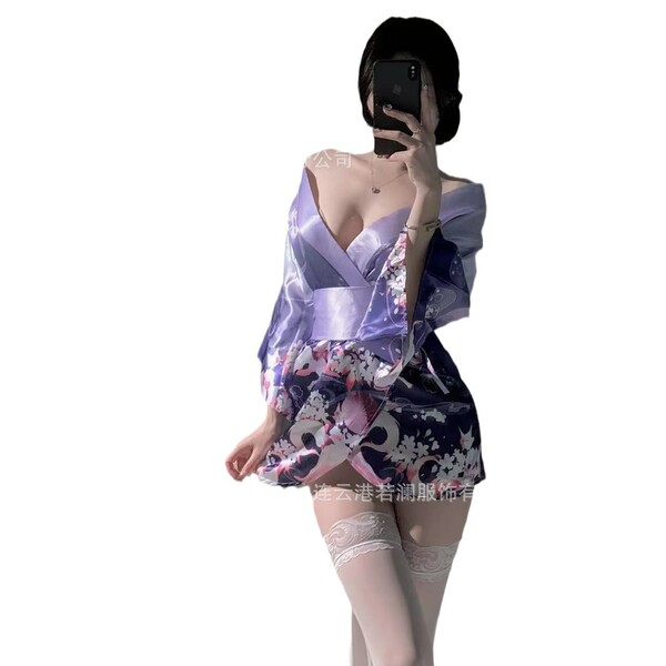 Ruolan japanese kimono-style lingerie set - sweet anime sleepwear robe & open-front nightgown for women