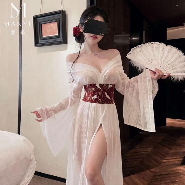 Mandyu vintage chinese palace style lingerie set - sheer hanfu-inspired long train robe & kimono outfit, elegant design with ...