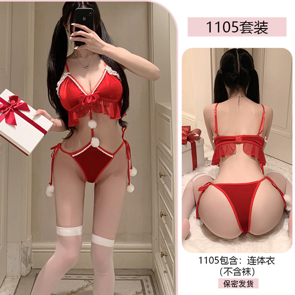 Yiyue Red Christmas Sexy Bodysuit - Festive Holiday Lingerie & No-Remove Sleepwear Outfit - red