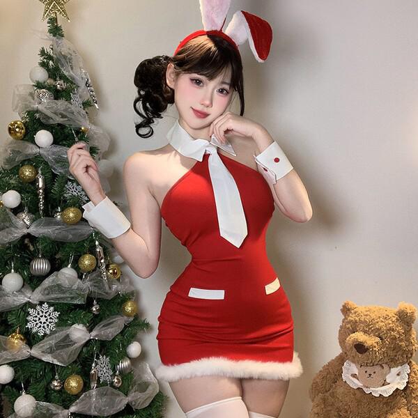 Sexy bunny-themed lingerie set featuring a sheer wrap skirt, perfect for role play or festive outfits like new year celebrati...