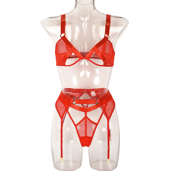 Russian & European Lace Bodysuit Set - 3-Piece Christmas Party Outfit with Cut-Out Details - red