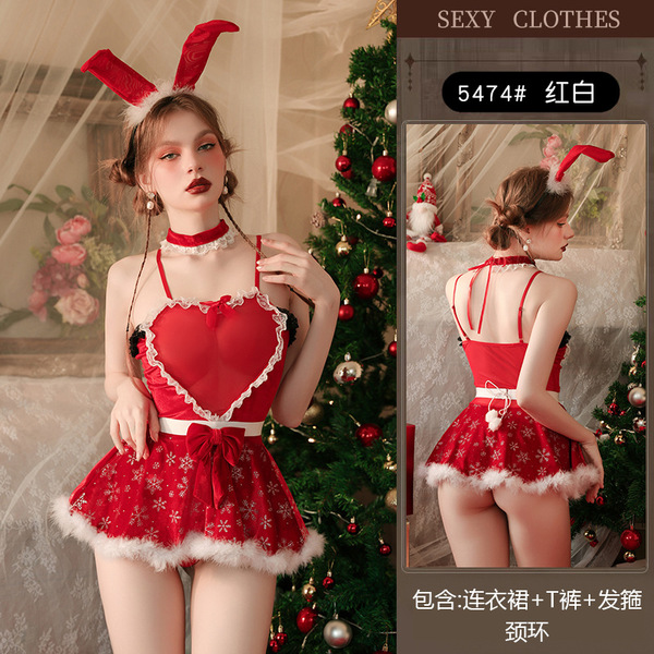 Velvet New Year Lingerie Set - Sexy Role Play Sleep Dress & Cosplay Costume Outfit for Women - 5470