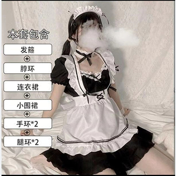 Maid Costume Cosplay Dress - Cute Anime Schoolgirl Outfit for Women, Plus Size Otaku Fashion - Black eight-piece suit + white stockings