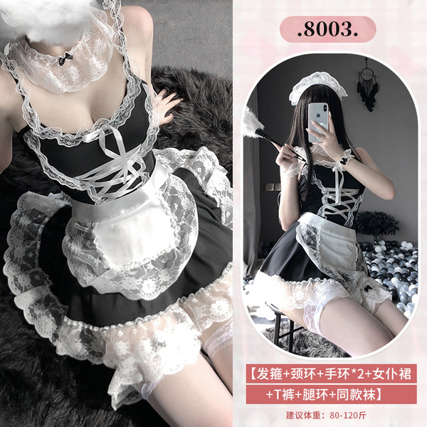 Sexy Maid Costume for Women - Cute & Alluring French Maid Outfit with Apron, Headband & Stockings Set - 8003+3005 White