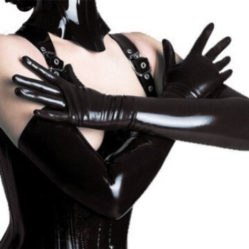 Glossy PU Leather Bodysuit for Pole Dancing - High-Stretch Shiny Nightclub Cosplay Outfit - 8008 black gloves