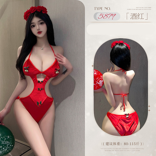 Love-As-You-Like Sexy Lace Sleep Dress with Halter Neck, Bow Detail & Peekaboo Cutouts – Princess-Themed Erotic Lingerie - red