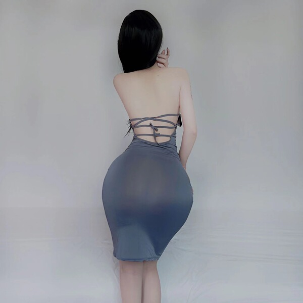 OL Teacher JK Cat Costume Set - Busty Sexy Maid & Cheongsam Lingerie Outfit for Nightclub & Role Play - 8107 Gray Long Skirt