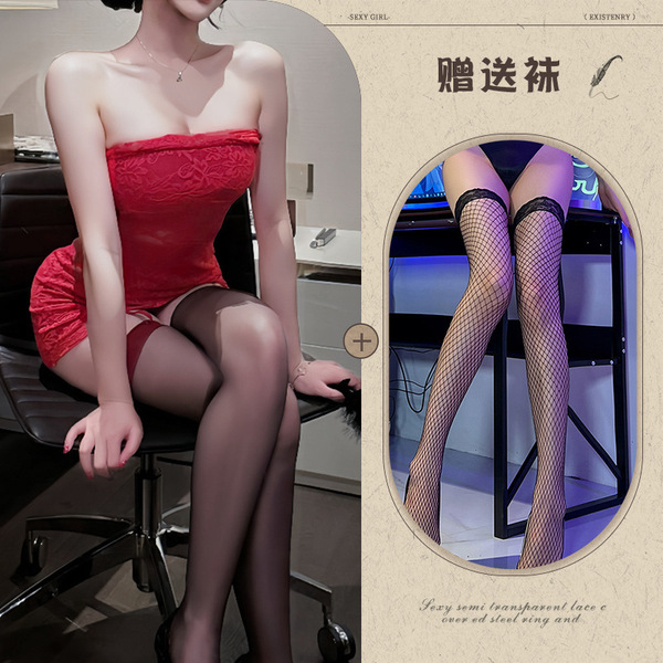 New Year Eve Lingerie Dress - Red Lace Corset Mini Dress, Sexy Bodycon Party Outfit for Women - Red and black fishnet stockings