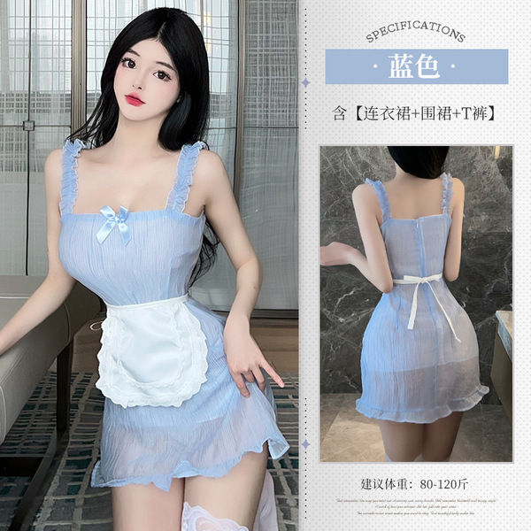 Sexy Student Uniform Set - JK Style Plaid Pleated Skirt & Top, Cute Yet Seductive Outfit for Adults - TB 8209 Blue