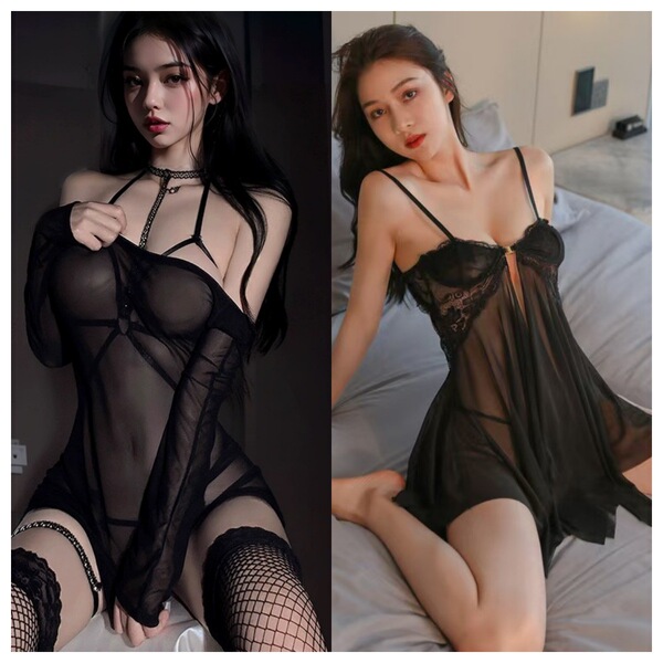 Luxury Sensual Lingerie Set for Couples – Playful Bedroom Sleepwear, No-Remove Design, Elegant & Comfortable - Black + 8226 Black
