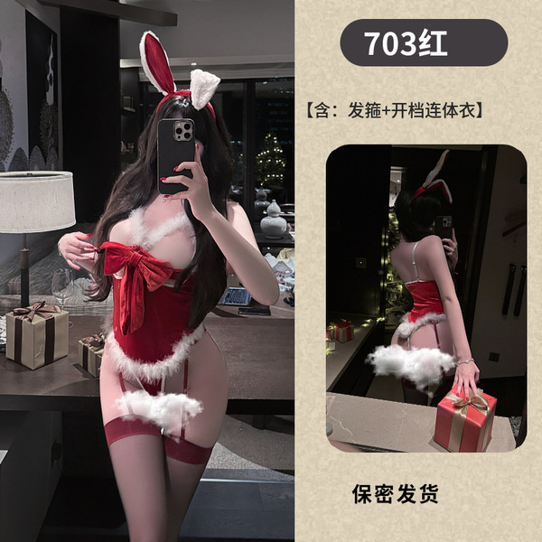 Sexy Red Lace Long Rabbit Ear Costume - Bunny Girl Outfit for New Year & Party Events - Red +8282 Red