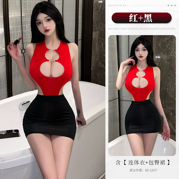 Sexy Student Uniform Set - JK Style Plaid Pleated Skirt & Top, Cute Yet Seductive Outfit for Adults - TB 8305 Red