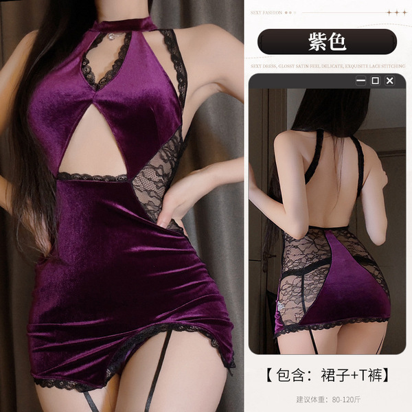 Sexy Student Uniform Set - JK Style Plaid Pleated Skirt & Top, Cute Yet Seductive Outfit for Adults - TB 8354 purple