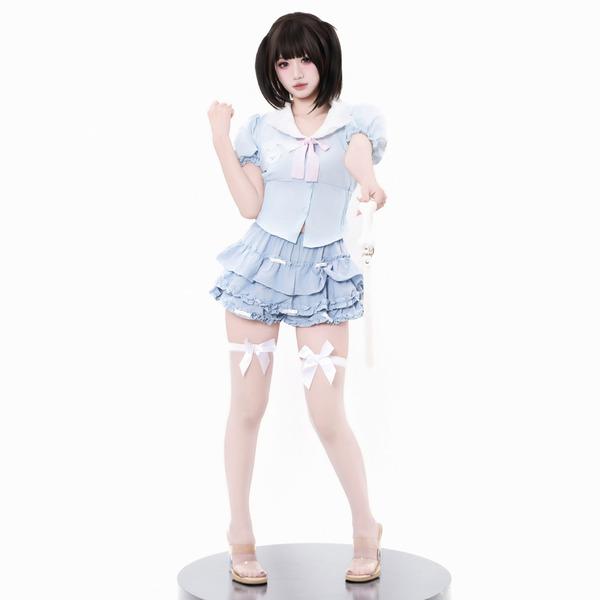 Blue Sweet-Play Lingerie Skirt - Flirty Cupcake Mini Dress with High-Waist Slimming Fit & Feminine Ruffles