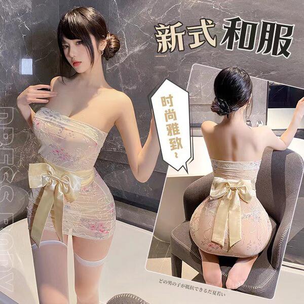 Sexy Kimono-Style Lace Bralette Set - Embroidered Sheer Bodysuit with High-Waisted Pencil Skirt