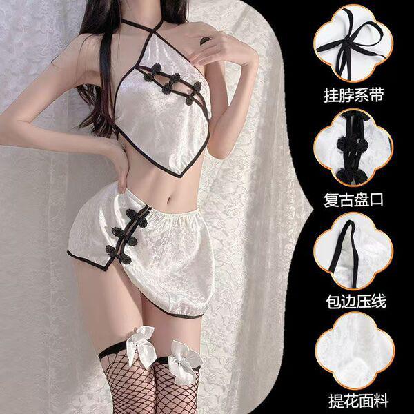 Sexy Chinese-Style Lingerie Set – Retro Cheongsam Bodysuit with Backless Design & Traditional Frog Buttons
