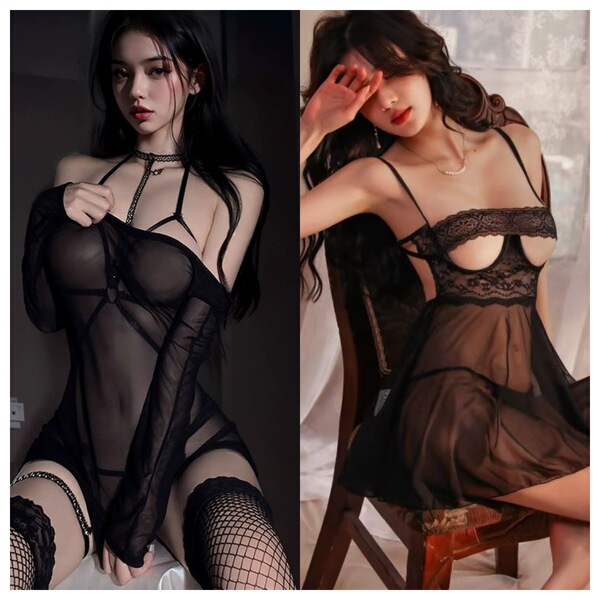 Luxury Sensual Lingerie Set for Couples – Playful Bedroom Sleepwear, No-Remove Design, Elegant & Comfortable - Black + 8661 Black
