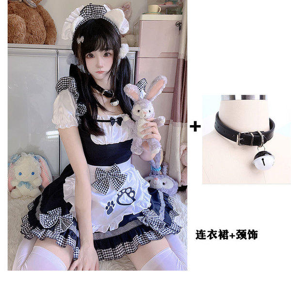 Japanese Maid Dress Cosplay Outfit - Sweet Cat Theme Lolita Dress for Girls & Anime Fans - 868 Black + Black Collar