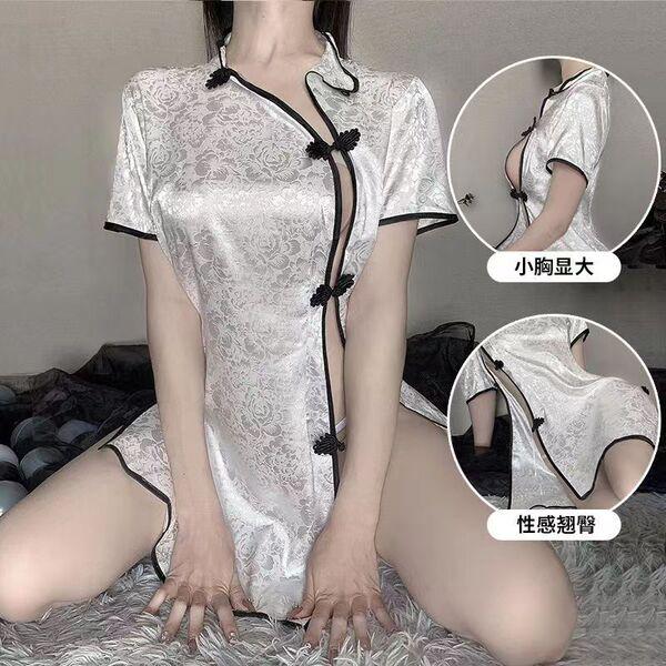 Sexy Lace Cheongsam Lingerie Set - Seductive Silk Sleepwear for Women, Flirty Nightwear & Costume Outfit