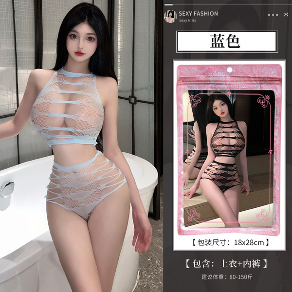 Sexy Student Uniform Set - JK Style Plaid Pleated Skirt & Top, Cute Yet Seductive Outfit for Adults - TB 8888 Blue