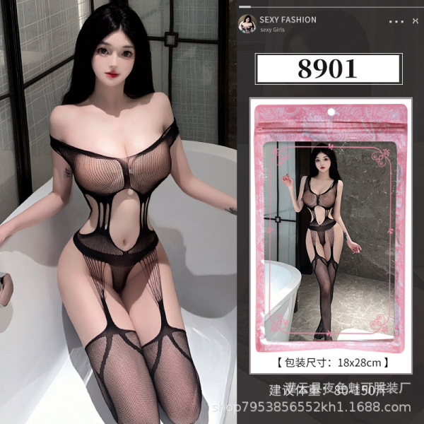 Seductive Sheer Mesh Bodysuit for Women - Plus Size Open-Crotch Sensual Lingerie Set for Bedroom Play - 8901