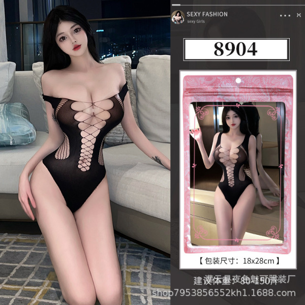 Seductive Sheer Mesh Bodysuit for Women - Plus Size Open-Crotch Sensual Lingerie Set for Bedroom Play - 8904
