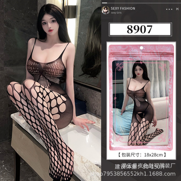 Seductive Sheer Mesh Bodysuit for Women - Plus Size Open-Crotch Sensual Lingerie Set for Bedroom Play - 8907