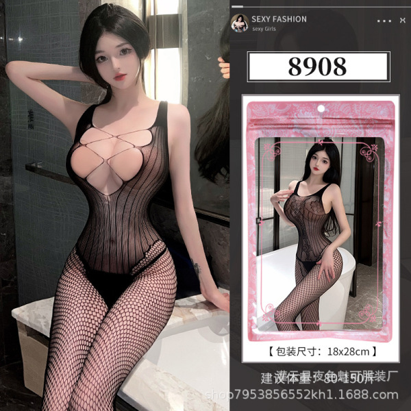Seductive Sheer Mesh Bodysuit for Women - Plus Size Open-Crotch Sensual Lingerie Set for Bedroom Play - 8908