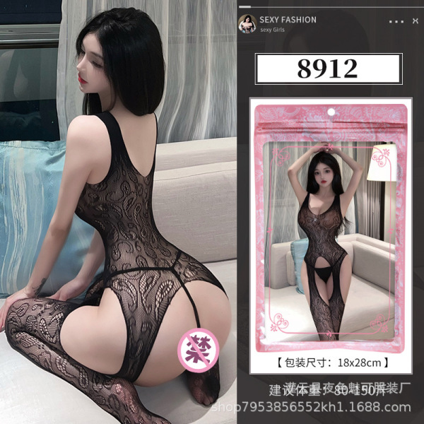 Seductive Sheer Mesh Bodysuit for Women - Plus Size Open-Crotch Sensual Lingerie Set for Bedroom Play - 8912