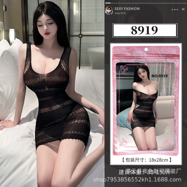 Seductive Sheer Mesh Bodysuit for Women - Plus Size Open-Crotch Sensual Lingerie Set for Bedroom Play - 8919