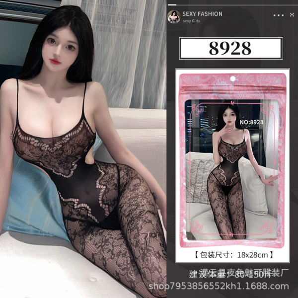 Seductive Sheer Mesh Bodysuit for Women - Plus Size Open-Crotch Sensual Lingerie Set for Bedroom Play - 8928