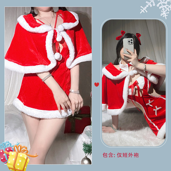 Sexy Christmas Bunny Girl Costume Set - Festive Erotic Lingerie Outfit for New Year's Eve & Holiday Parties - (9008 Short Outer Robe)