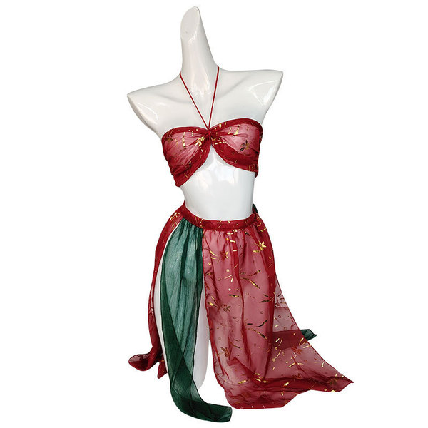 Misty Romance Chinese New Year Lingerie Set - Sheer Vintage-Inspired Bedroom Sleep Dress, No-Remove Seductive Nightwear - 9017-Red