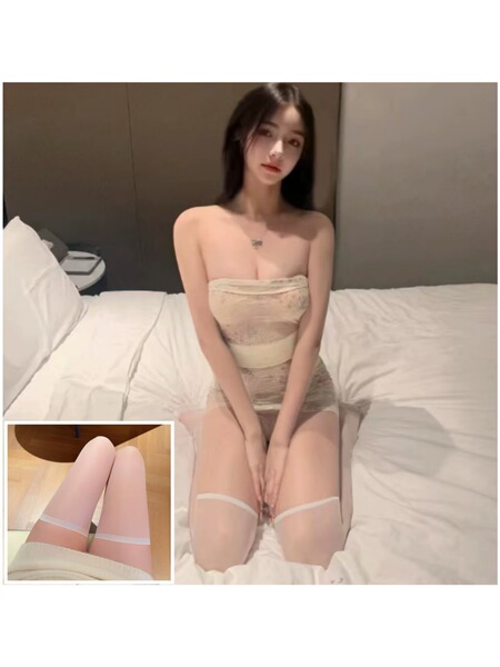 Pure & Alluring Lace Kimono Sleep Set - Sheer Floral Print Bralette & Bodycon Nightdress with Matching Robe - Beige + 9030 White