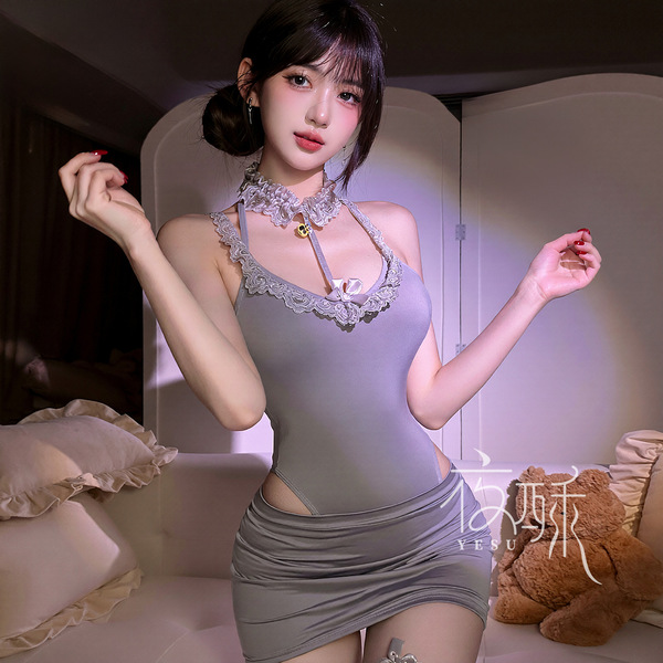 OL Teacher JK Cat Costume Set - Sexy Maid & Cheongsam Lingerie Outfit for Cosplay & Role Play - 9374 Gray