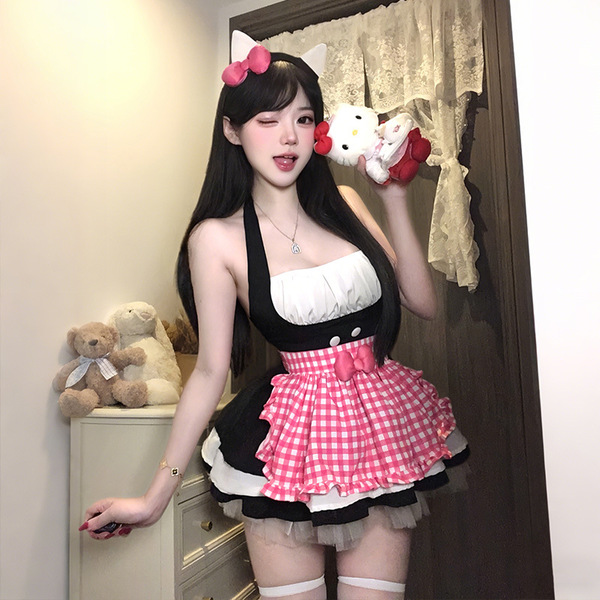 OL Teacher JK Cat Costume Set - Sexy Maid & Cheongsam Lingerie Outfit for Cosplay & Role Play - 9376 (Image color) [Socks not included]