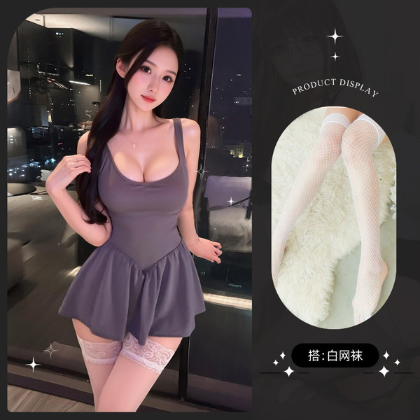 Lemon Story Sexy Sheer Sleep Dress – Cute & Alluring Lace-Trimmed Backless Lounge Set for Women - 9429+ White Fishnet Stockings