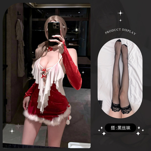 Lemon Story Sexy New Year Christmas Costume - Seductive No-Remove Bodysuit for Role Play & Intimate Wear - 9806+ Black Stockings