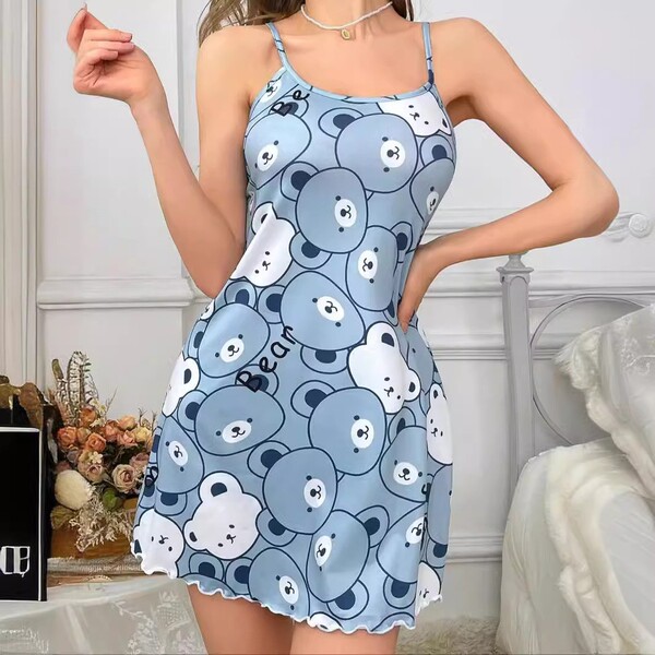 25-Style Sleeveless Floral Sleep Dress Set – Trendy European-American Women's Matching Sleepwear & Lounge Outfit - 9860 Little Bear