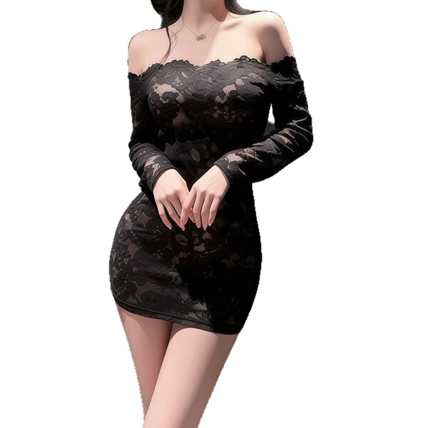 Orange Flame Lingerie Set - Sexy Lace Pure-Temptation Bodycon Skirt with Off-Shoulder Secretary Outfit for Nightclub & S - Black + 9912 Red