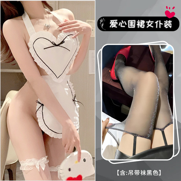 Sweet Nurse Lingerie Set for Women – Sexy, Playful & Pure Temptation Outfit - A085 Heart-shaped Maid + Black Garter Stockings