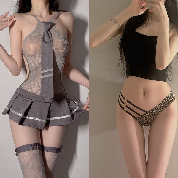 JK Uniform Lingerie Set - Sexy Pure & Tempting Cosplay Outfit with Sheer Stockings for Petite Women - A666+ Leopard Print Underwear