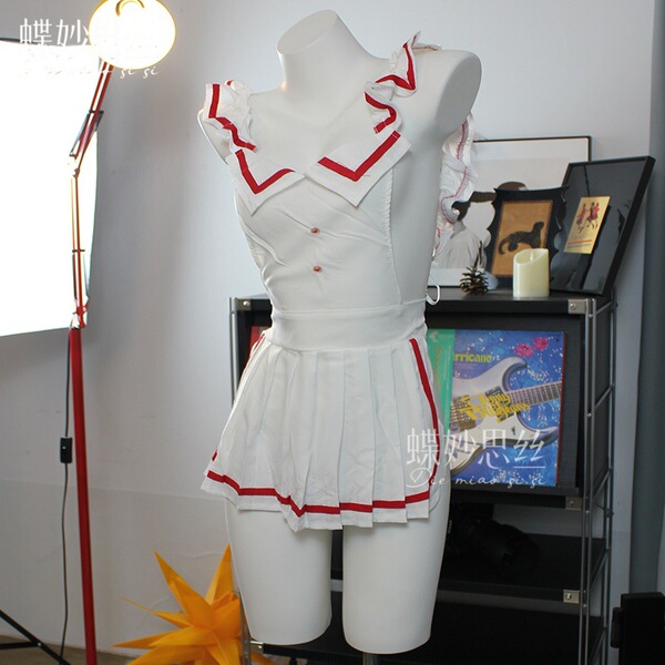 Sexy maid costume for women, hot role play outfit, pure temptation kawaii cosplay set a902 displayed on mannequin with red tr...