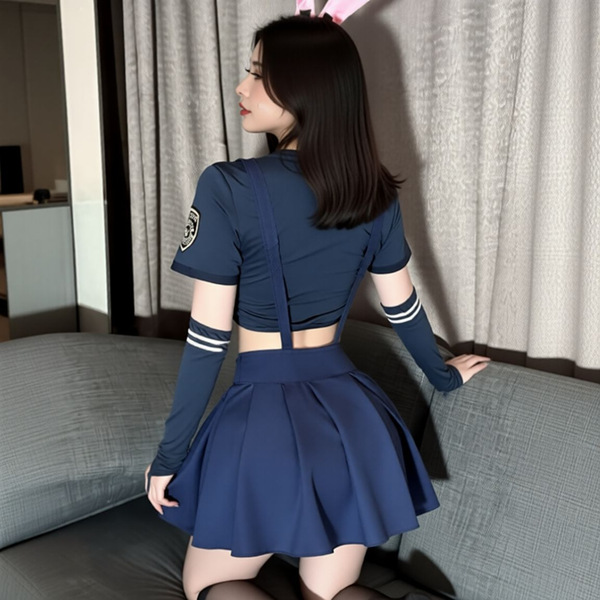Adorable bunny police uniform cosplay set - cute & sexy jk student role play outfit for women featuring a navy blue crop top ...