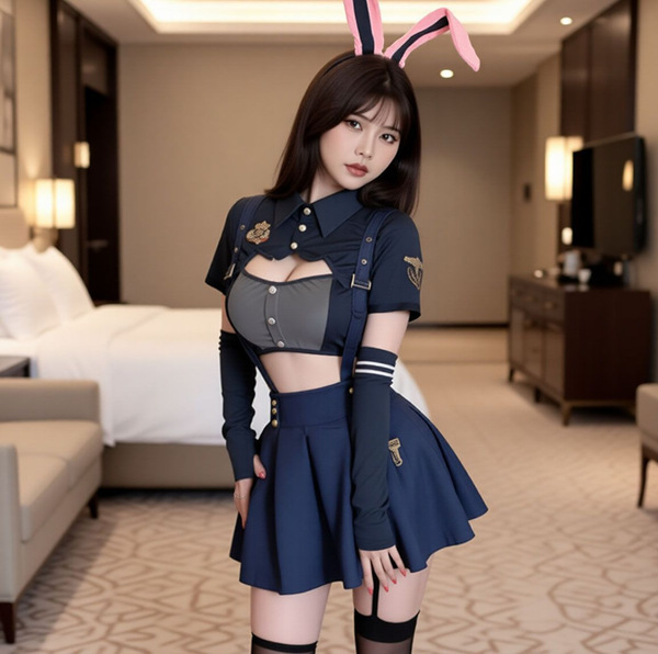 Adorable bunny police uniform cosplay set featuring cute and sexy design, perfect for womens role play outfits.