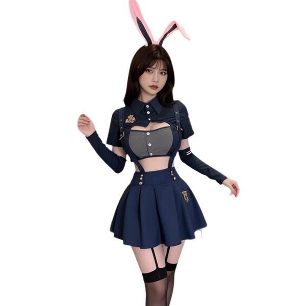 Adorable bunny police uniform cosplay set featuring cute and sexy design, perfect for womens role play outfits.