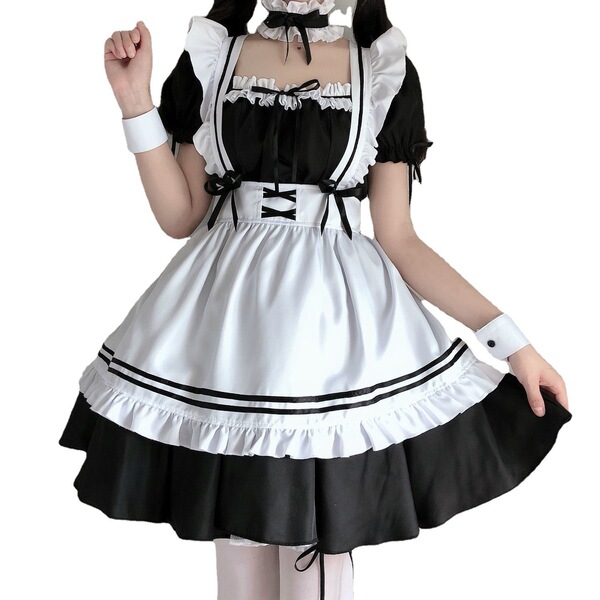Adorable japanese lolita maid dress featuring cute ruffles and soft fabric, perfect for daily wear or stage performances.