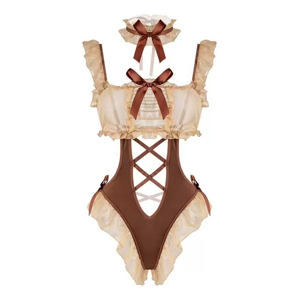 Adorable lace bodysuit set featuring sexy pure design with no-remove feature, perfect for womens costume lingerie.