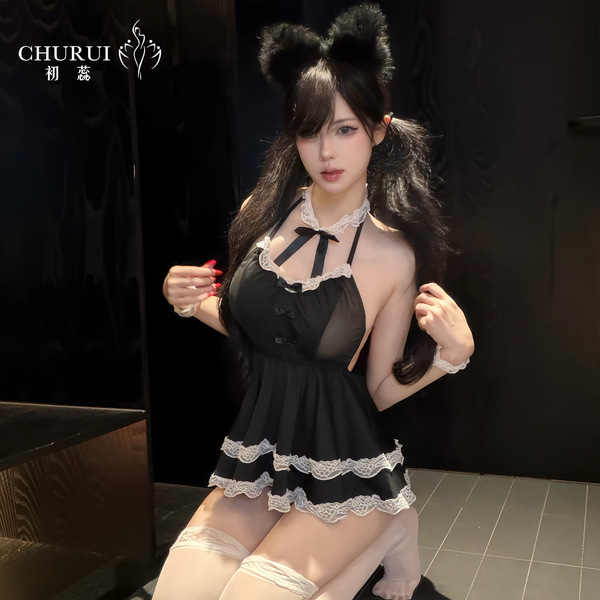 Churui adorable maid costume set for women - cute & sexy backless lingerie outfit, no-remove robe date ensemble